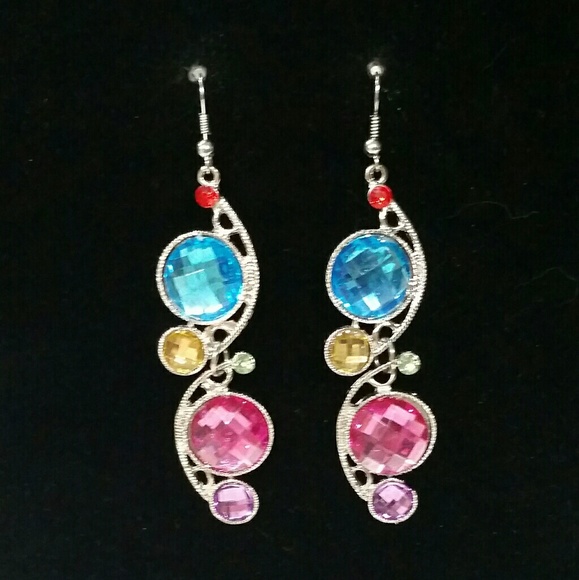 Jewelry - Blue, Yellow & Pink Gem Earrings